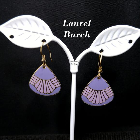 Vintage Laurel Burch Waterfall Purple Pink Drop Earrings Gold Plated